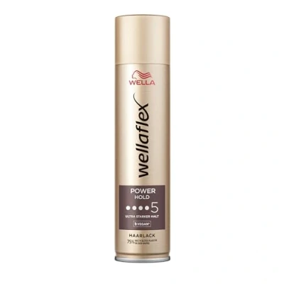 Obrázek Wellaflex Power Hold lak na vlasy Pro ženy Až 48 hodin ultra silné držení přirozený, flexibilní styling jemný k pokožce hlavy, dermatologicky testován Veganská receptura Stupeň fixace 5