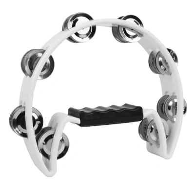 Obrázek A Star Půlměsíční tamburína, Double Jingle Bell Cutaway s ergonomickou rukojetí zpěvák, kapely, hudebníci, výuka hudby bílá