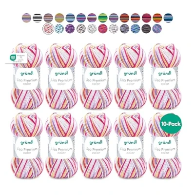 Obrázek Gründl Lisa Premium color (pletací a háčkovací příze s charakterem připomínajícím vlnu ze 100% polyakryl, 50 g / 133 m, tloušťka jehlic: 3,5 4,5, 10 x g), růžová oranžová žlutá barva
