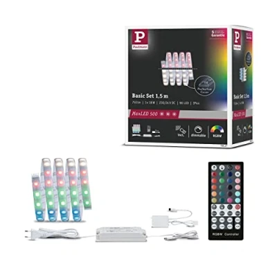 Obrázek Paulmann 70627 LED Stripe MaxLED 500 RGBW základní sada potažená 1,5 m světelný pásek 18 W s funkcí střídání barev vč. dálkového ovládání, stříbrná, stříbrná