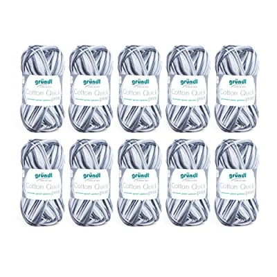 Obrázek Gründl Cotton Quick Print pletací příze / háčkovací (barevná ze 100% bavlny, certifikováno Öko Tex, síla jehlic: 3 4) 10 x 50 g, černá šedá Multicolor