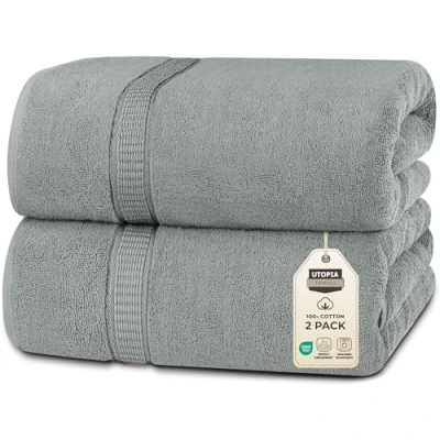 Obrázek Utopia Towels 2er Badetücher Groß aus Baumwolle mit Aufhänger, Saunatücher,Badehandtücher Groß, Handtücher 90 x 180 cm (Silber)