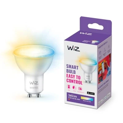 Obrázek WiZ Tunable White LED Spot, GU10 balení 1 ks plastové bodové světlo, stmívatelné, teplá až studená bílá, 50 W, chytré ovládání pomocí aplikace/hlasu přes WLAN