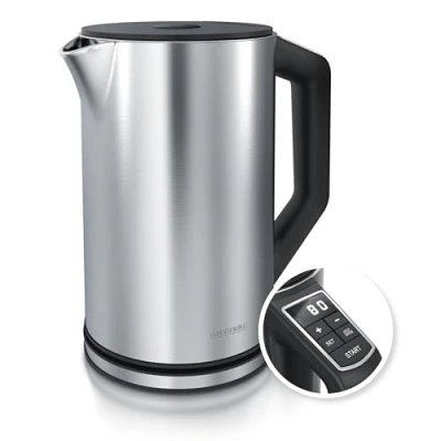 Obrázek Arendo Nerezová rychlovarná konvice s nastavením teploty 40 100 stupňů v 5 krocích design dvojitou stěnou model ELEGANT 1,5 litru 2200 W vařič na čaj ukazatelem stříbrná