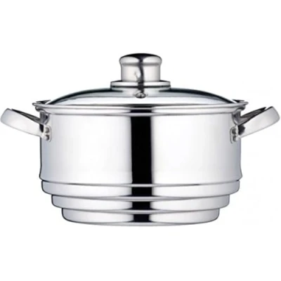 Obrázek univerzální parní hrnec KitchenCraft s víkem, tlumič se skleněnou poklicí, hodí na téměř každou pánev a vaření, stříbrná ušlechtilá ocel, průměr 16, 18 20 cm,
