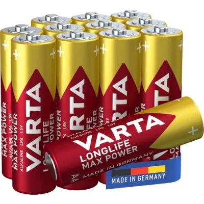 Obrázek VARTA Baterie AA, 8+4 (12 kusů), Longlife Max Power, alkalické, 1,5 V, ideální pro digitální fotoaparát, ovladač, balení z 90 % recyklované, Made in Germany