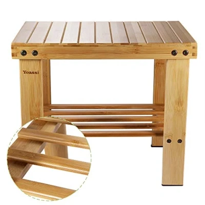 Obrázek Yoassi Vintage bambusová stolička, podnožka, stolička D x Š V 39 25 34 cm, robustní protiskluzová taburet, servírovací stolek, květinová dětská židle, nášlapná L