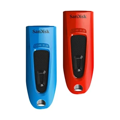 Obrázek SanDisk Ultra USB 3.0 flash disk 64 GB (SecureAccess Software, ochrana heslem, přenosová rychlost až 130 MB/s) modrá/červená