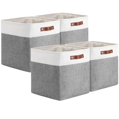 Obrázek Mangata Boxen für Kallax, 33x38x33cm Aufbewahrungskörbe aus Stoff(Grau Weiß, 4er Pack)