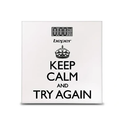 Obrázek BEPER 40.821 Personenwaage Keep Calm, Digitalwaage, ultradünn, inklusive Akku, Weiß