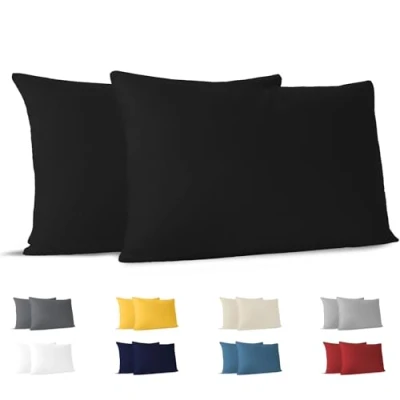 Obrázek Dreamzie povlak na polštář 40 x 70 cm (sada 2) 100% žerzejová bavlna 150 g/m² černé pro polštáře odolný a hypoalergenní