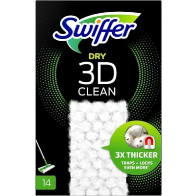 Obrázek Swiffer Bodenwischer 3D Clean Trockene Bodentücher Nachfüllpackung 14 Stück, Nimmt Mehr Staub Auf Als Ein Herkömmlicher Besen Und Schließt Ihn