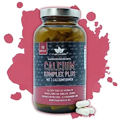 Obrázek naturalie® Kapsle vápníku ve 3násobném komplexu plus bór se značkovou surovinou ovocet® 230 mg čistého v jedné kapsli biologicky dostupné a laboratorně ověřené 180 kapslí sklenici