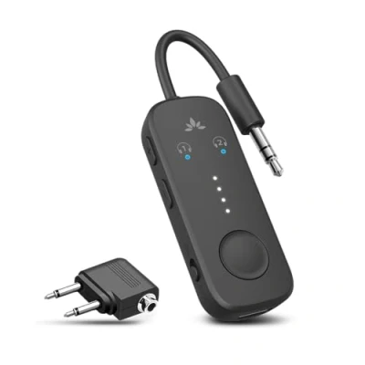Obrázek Avantree Relay prémiový Bluetooth 5.3 adaptér pro letadlo, podporuje 2 AirPods nebo sluchátka s aptX Low Latency, 3,5 mm AUX jack vysílač cestování letadlem, TV, fitness studio, tablety