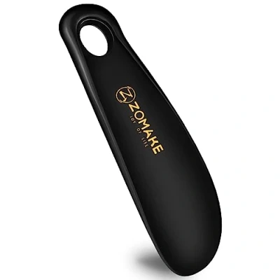 Obrázek ZOMAKE Mini lžíce na boty malá umělá hmota, krátká nazouvák bot plast Shoe Horn černá 18. 5 cm s nástěnným držákem