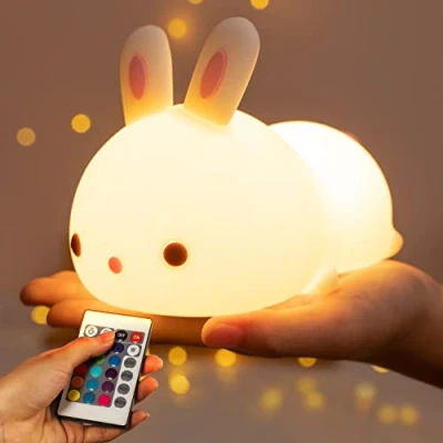 Obrázek noční světlo pro děti, 16 barev + stmívatelné dálkové ovládání Kawaii Baby lampa dětský pokoj Dekorace zajíc USB dobíjecí Dívka, dětské do