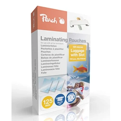 Obrázek Peach laminovací fólie 65 x 108 mm visačka na zavazadla 125 mic 100 kapes lesklé vhodné pro všechny přístroje PP525 11