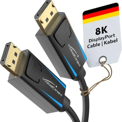 Obrázek KabelDirekt 8K / 60Hz DisplayPort kabel 1,4 1,5 m DP s dokonalým stíněním pro herní PC/notebooky, monitory vysokým rozlišením 4K/8K a ultra rychlé 144 Hz 165 240Hz