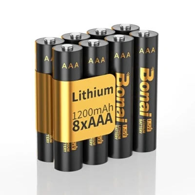 Obrázek BONAI Lithiové baterie AAA nedobíjecí 1,5 V 1200 mAh 8 kusů s dlouhou životností a ochranou proti vytečení pro kapesní svítilnu, hračky, dálkové ovládání
