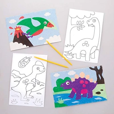 Obrázek Baker Ross Pískové umělecké obrazy &quot;Dinosaurus&quot; (8 kusů) pro děti ke zdobení a jako dekorační nápad, bílá, střední