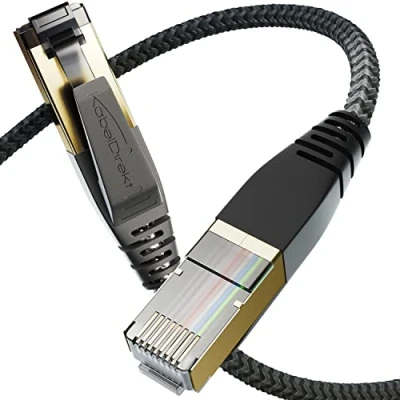 Obrázek KabelDirekt Síťový kabel Cat 8 s flexibilním a nerozbitným pletivovým designem 1 m (LAN kabel/Ethernet kabel, konektor RJ45, přenáší nejvyšší přenosové rychlosti do 40 Gbit/s, ideální pro Gaming /