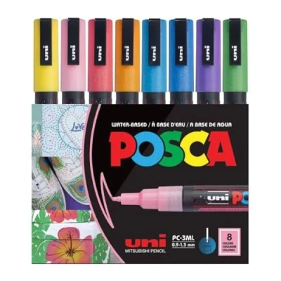 Obrázek POSCA uni ball 186513 zvýrazňovač s jemným kulatým hrotem, 8dílná sada, třpytky