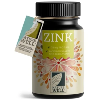 Obrázek Zinek 25 mg 365 tablet (veganský) se zinkovým bisglycinátem (zinkový chelát) pro nejvyšší biologickou dostupnost laboratorně testováno, vysoká dávka, bez nežádoucích přísad 1 rok zásoba