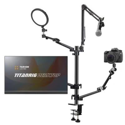 Obrázek TARION Tischstativ Kamera Overhead Stativ: Tischhalterung Klemmstativ Flexibel Tisch Halterung mit 4 Gelenkarm für Ringlicht Laptop Monitor Mikrofon Fotografie Video Live Streaming(Tisch Set)