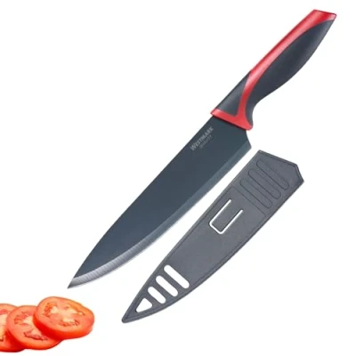 Obrázek Westmark Šéfovský/kuchyňský nůž, délka čepele: 20 cm, široká čepel, s ochranou čepele, nerezová ocel/plast, antracitová/červená, 14542280