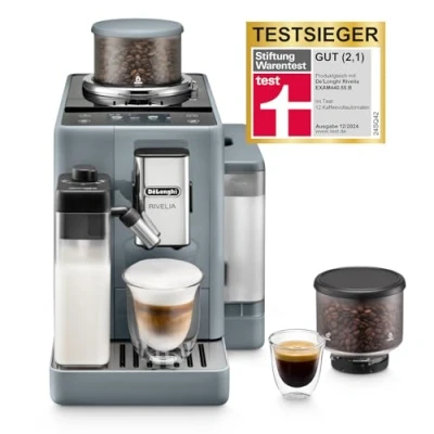Obrázek De&#039;Longhi Rivelia EXAM440.55.G Kaffeevollautomat mit LatteCrema Milchsystem, Wechselbarer Bohnenbehälter, 16 Kaffee &amp; Milchgetränke auf Knopfdruck, Extra Shot Funktion, 3,5&quot; Touch Display, Grau