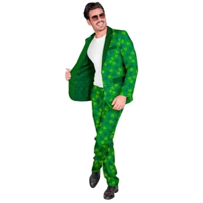 Obrázek W WIDMANN MILANO Party Fashion St. Patricks Day oblek pánský, bunda a kalhoty, Irsko, čtyřlístek, Zelená