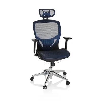 Obrázek hjh OFFICE 657010 Profi kancelářská židle Venus ONE síťovina černá/modrá ergonomická otočná židle, opěradlo výškově nastavitelné