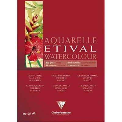 Obrázek Clairefontaine 96374C Aquarellblock Etival (matt, 200g, für alle Nasstechniken geeignet, 1 seitig verleimt, 10 Blatt, DIN A4, 21 x 29,7 cm, ideal Anfänger, säurefrei) weiß