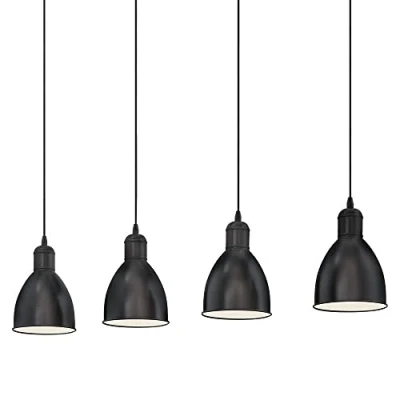 Obrázek EGLO závěsná lampa Priddy, 4 žárovky vintage závěsné svítidlo v industriálním designu, retro z oceli, barva: černá, bílá, objímka: E27
