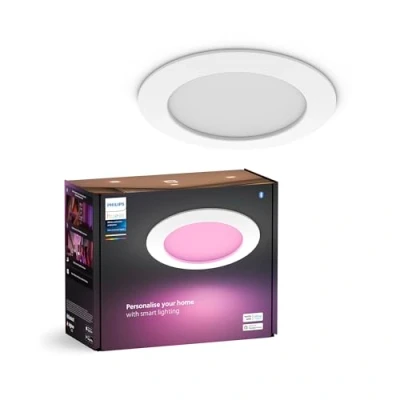 Obrázek Philips Hue Smart Slim vestavné svítidlo, 170 mm, bílé a barevné světlo, kompatibilní s Bluetooth, hlasové ovládání asistenty Alexa, Apple Home Google Assistant, bílé, balení 1 ks