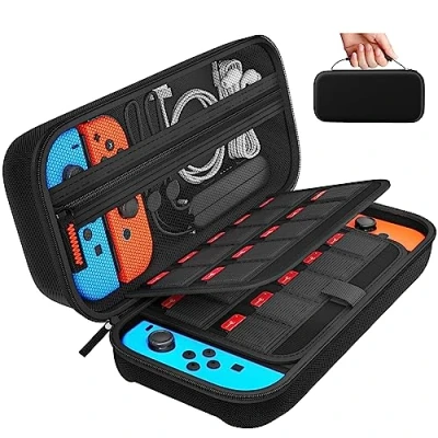 Obrázek daydayup Switch Case kompatibilní s Nintendo Switch/Switch OLED taška 20 hracími kazetami, ochranná cestovní z tvrdé skořepiny, pro konzoli a příslušenství Switch, černá, Kufr