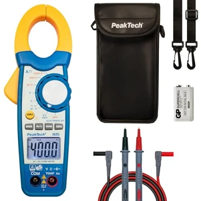 Obrázek PeakTech 1615 měřič kleští 1000A AC/DC, proudové kleště multimetr, TÜV/GS, CAT III, kleště, měření proudu, 4000 Counts, bezdotykový napětí, zkoušečka průchodnosti max. 600 V