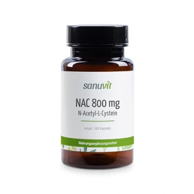 Obrázek Sanuvit® NAC 800 mg v jedné kapsli 180 kapslí vysoká dávka N acetyl L cystein biologická dostupnost a snášenlivost veganské vyrobeno Rakousku