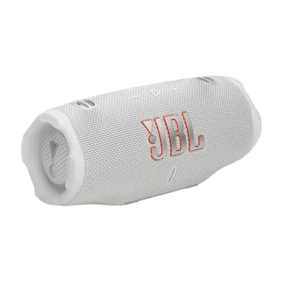 Obrázek JBL Charge 6, přenosný Bluetooth reproduktor, výdrž baterie 28 hodin, vodotěsnost IP68, odolný proti prachu a nárazům, profesionální zvuk s AI Sound Boost, Auracast Multi Speaker, bílý