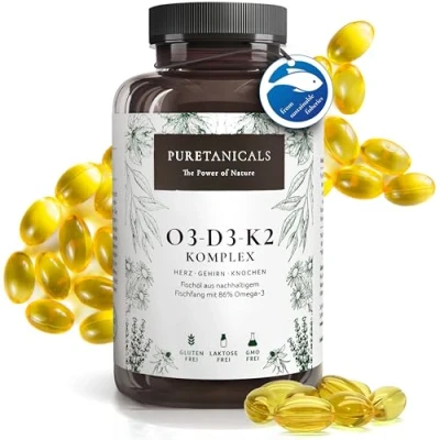 Obrázek Omega 3 + vitamin D3, K2 MK7 All Trans mikrokapslové Premium Essentials O3 D3 vysoké dávky rybí olej s esenciálními mastnými kyselinami EPA a DHA Omega3 Fish Oil Kapky 240 kapslí