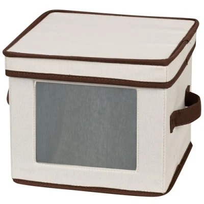 Obrázek Household Essentials Dessert Plate or Bowl Storage Chest, Natural Canvas with Brown Trim