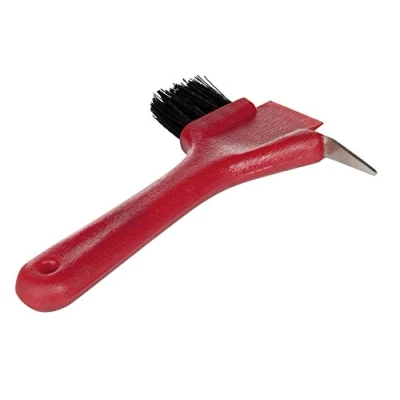 Obrázek HKM Škrabka na podkovy 6302 s kartáčem a lopatkou, 17,5 cm, M, červená