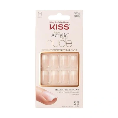 Obrázek KISS Salon Acrylic French Nude Collection, kašmír, středně krátké umělé nehty na prstech v oválném tvaru, obsahuje 28 umělých nehtů, lepidlo nehty, pilník a tyčinky manikúru