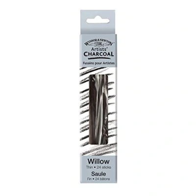 Obrázek Winsor &amp; Newton kreslicí uhlí přírodní Charcoal 7005176 z vrbového dřeva, krycí v umělecké kvalitě, ideální pro kreslení uhlíků s vysokými kontrasty tenké, 24 kusů