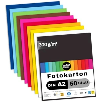 Obrázek perfect ideaz 50 listů fotokartonu DIN A2, 10 barev, stabilní recyklovaný karton 300 g/m², Made in Germany, certifikovaný modrý anděl