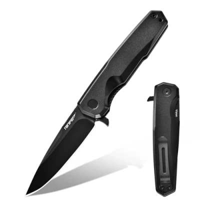 Obrázek TONIFE Vision zavírací nůž Outdoor s 8Cr14MoV čepelí a hliníkovou rukojetí Survival klipem Bushcraft (černý černý titan)