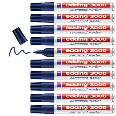 Obrázek edding 3000 permanentních popisovačů ocelově modrá 10 tužek kulatý hrot 1,53 mm rychle schnoucí permanentní popisovač voděodolný, odolný proti rozmazání na karton, plast, dřevo, kov univerzální