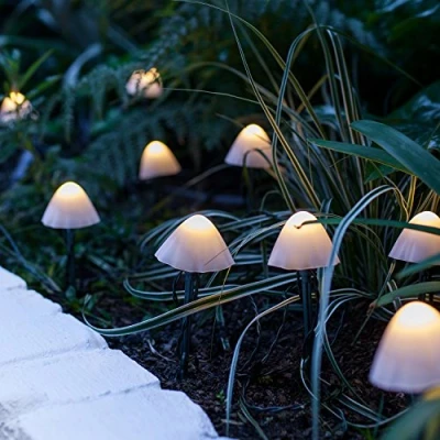 Obrázek Lights4fun 12 LED Solární Světelný řetěz Houby teplá bílá Houba lampy pro Venkovní použití Dekorace Houbová Lampa světla Pilz Odolná proti