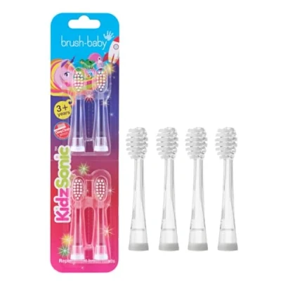 Obrázek Brush Baby KidzSonic Rocket and Unicorn Ersatzbürstenköpfe, ab 3 Jahren, 4 Stück pro Packung…