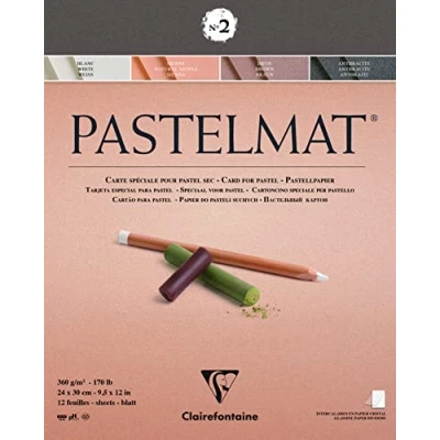 Obrázek Clairefontaine 96007C kreslicí blok Pastelmat (12 listů, 24 x 30 cm, 360 g, se 4 transparentními dělicími listy, speciální karton ideální pro pastely a křídy) hnědá, antracitová, bílá světle hnědá